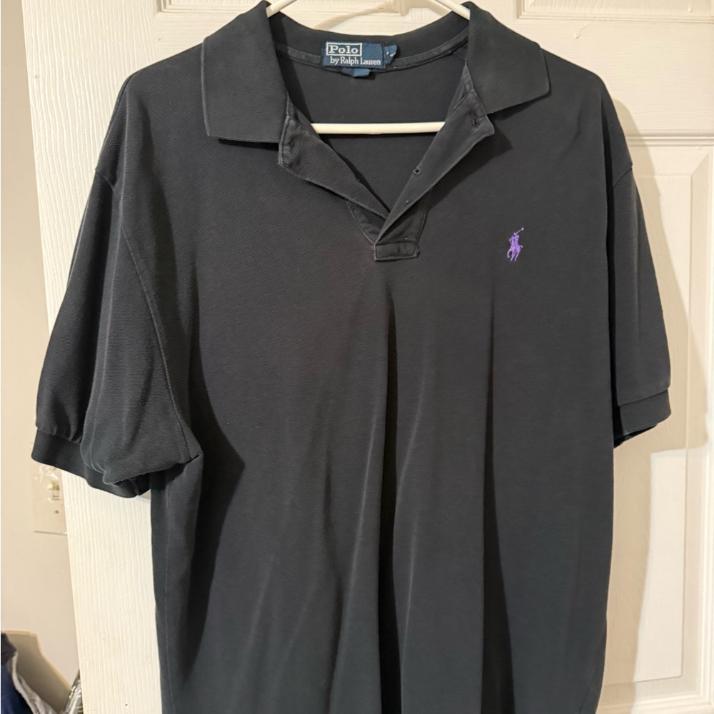 Ralph Lauren Men's Charcoal Polo with Purple Logo